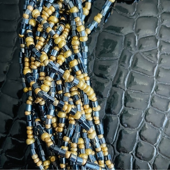 Vintage Art Deco Multi-Strand Gold & Black Seed Bead Torsade Statement N… - Picture 7 of 7
